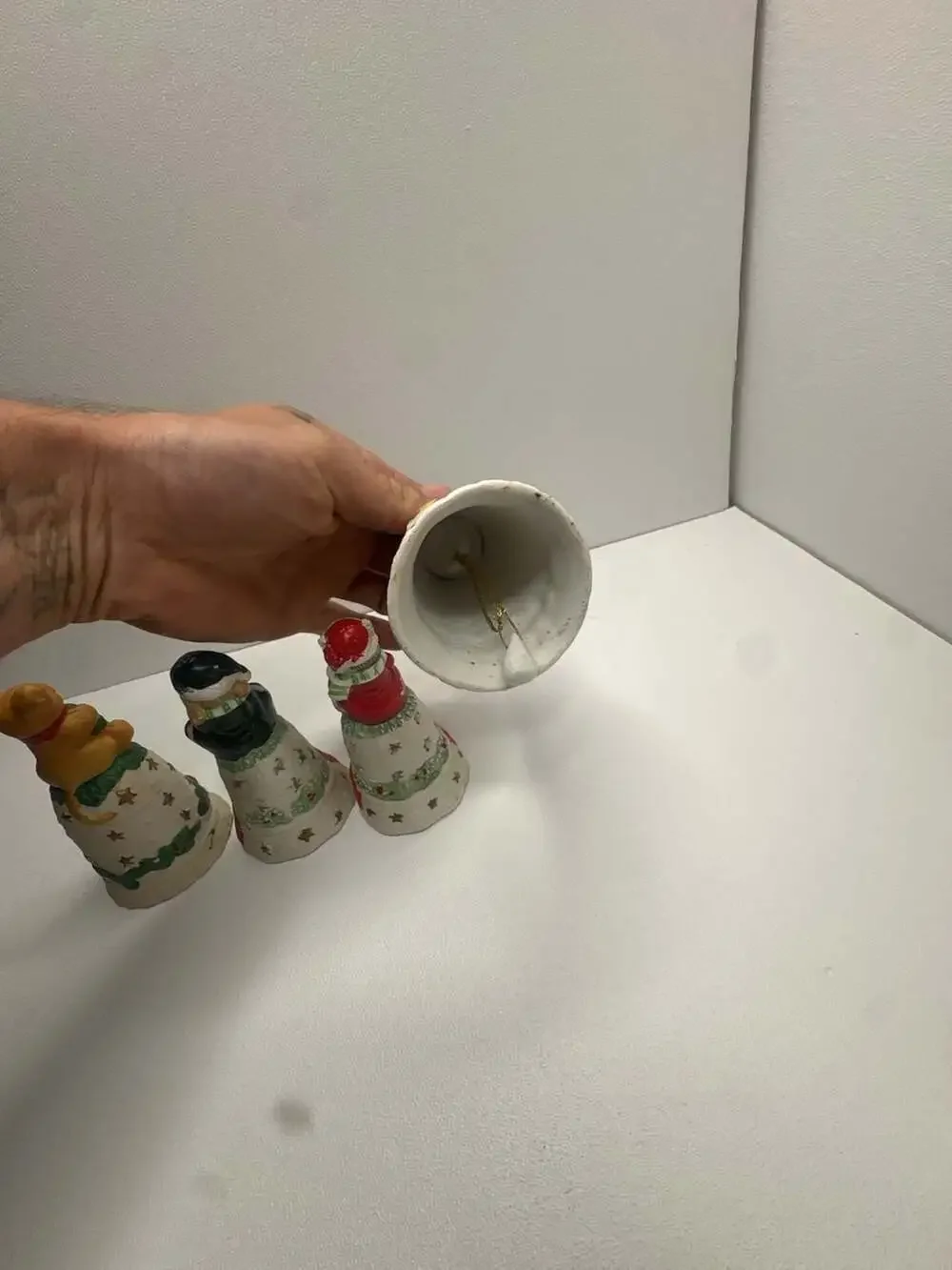 Set of 4 Vintage Christmas Animal Ceramic Decorative Figurines Bells